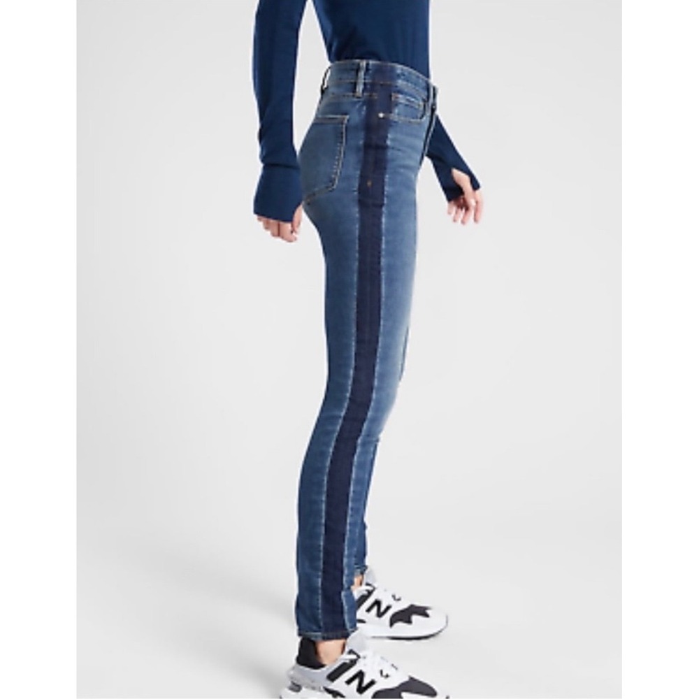Athleta Sculptek Ultra Skinny Indigo Tuxedo Jeans Side Stripe Denim‎ Size 8